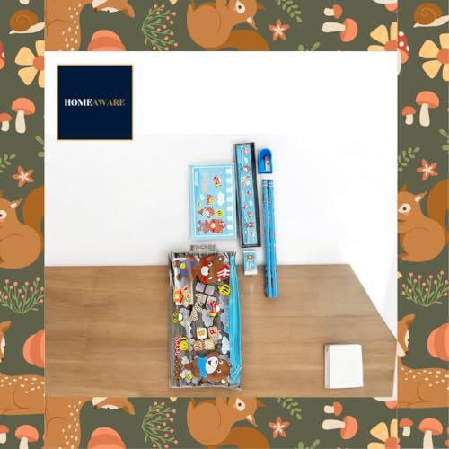 Image of Kids School 7-Piece Stationery Set (Pack of 2) | Pencil Case | Kids Design | Sky Blue | Boys & Girls | Age 4-12