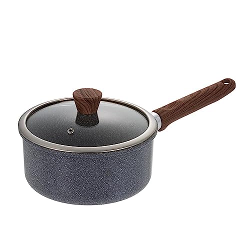 カインズ(CAINZ) ストーンマーブル片手鍋 18cm 軽量 IH対応 ガス火対応 ふっそ樹脂 高密度3層コーティング ガラス蓋付き 鍋 料理 キッチン用品 ソースパン