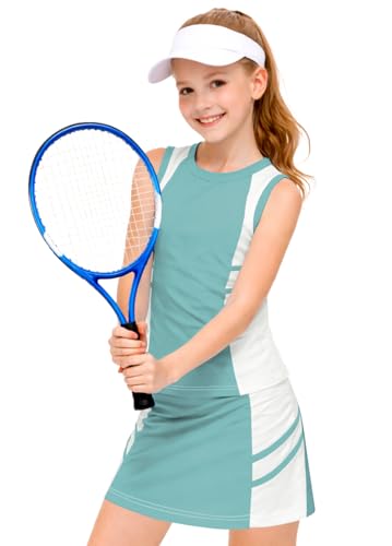 Image of AOBUTE Girls Tennis Golf Outfit Tank Top and Skirt with Shorts Set 4-12 Years