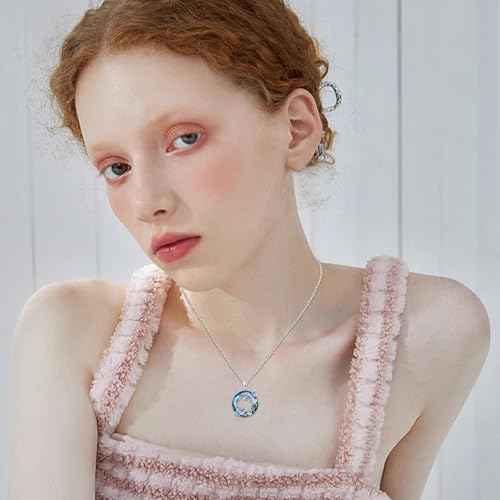 Dragonfly Crystal Necklace for Women 925 Sterling Silver Animal Blue Circle Crystal Pendant Birthday Jewelry Gifts for Daughter4