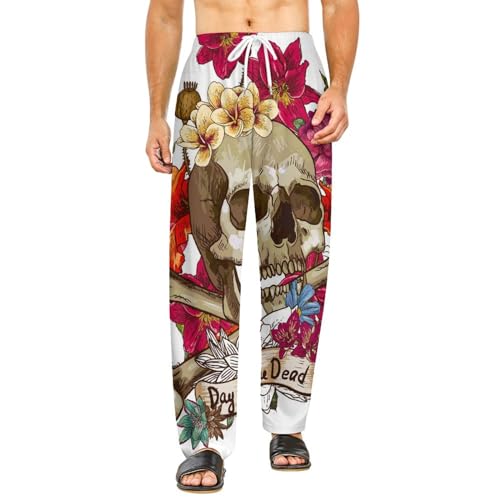 Bas de pyjama femme crâne de rose long pantalon de détente poches S
