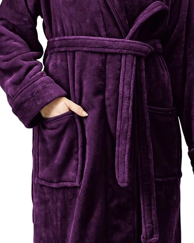 NY Threads Morgenmantel Damen Fleece Plüsch Weich Bademantel Nachtwäsche Hausmantel (X-Groß, Pflaume)