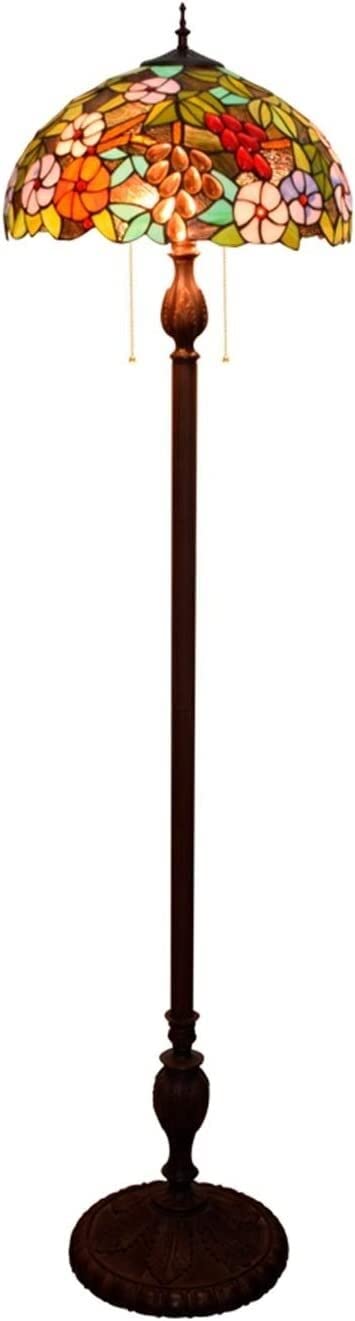 IUokLU Tiffany-style Floor Lamp StandLamp 16-Inch Tiffany-style Pastoral Green Grape Flower Stained Glass Over Flowers Series Floor Lamp For Study Bedroom Room Decoration