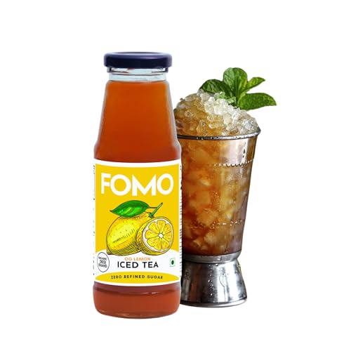 Image of FOMO Lemon Iced Tea 300 ml Pack of 8 | Ready-To-Drink | Zero Refined Sugar | Sweetened with Desi Khand | Freshly Brewed with Real Assam Black Tea | No Preservatives | As Seen on Shark Tank India