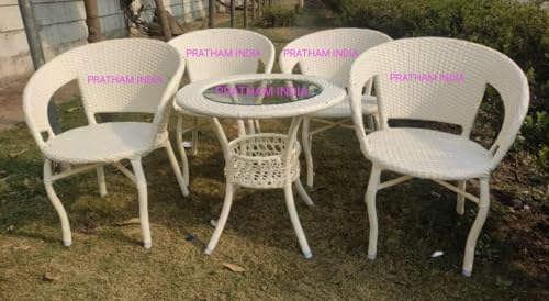 Image of India 4+1 Outdoor Indoor Patio Furniture Sets Rattan Set Conversation Set Bistro Set Balcony Outdoor Garden Furniture Chair (Cream and Yellow Cushion)