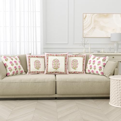 Image of BLOCKS OF INDIA Hand Block Printed Cotton Linen Cushion Cover (16 x 16 inches) (Color 4)