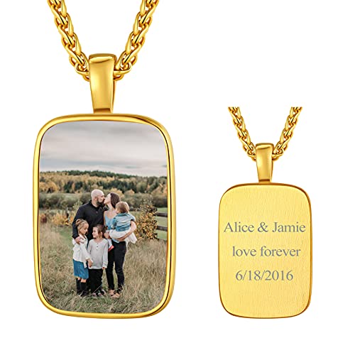 Collar Personalizado Foto con Nombres Colgante Rectángulo Collar para Hombre de Oro Cadena 55cm+5cm