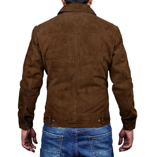 Mens Polo Collar Zipper Suede Shirts Long Sleeve Shacket Suede Trucker Jacket Real Suede Leather Shirt4
