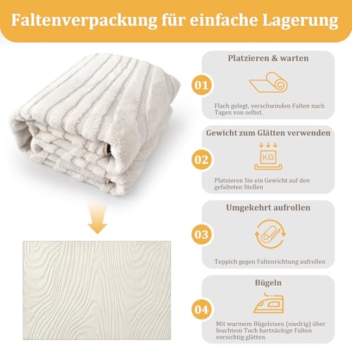 WONGS BEDDING Wohnzimmer Teppich Modern Waschbar 80x150cm, Creme Wellen – Ansicht 6
