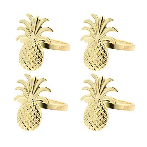 Aboofan 4Pcs Pineapple Napkin Rings Metal Napkin Holders Decorative Table Towel Holder Buckles For Christmas Wedding Birthday Hawaii Party Table Decoration (Gold) #TOP26