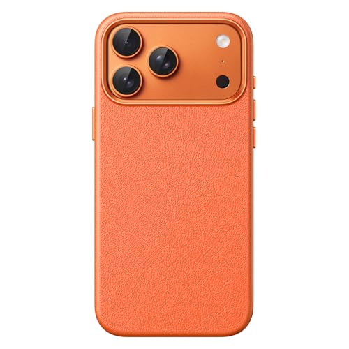 JETech Leder Hülle für iPhone 17 Pro Max Kompatibel mit MagSafe Anti-Rutsch Griff Handyhülle mit Eingebaut Kamerasteuerung Button Weiches Mikrofaserfutter 6 9 Zoll Display (Cosmic Orange)