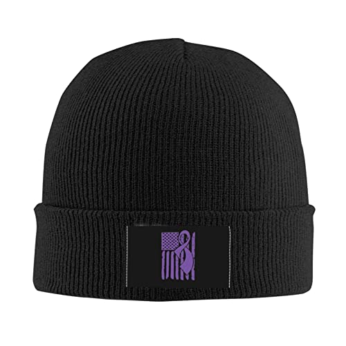 385 Beanie Hat Pancreatic Cancer Awareness Ribbon American Flag Adult Skull Cap Stretchable Women Knit Winter Hats for Men Hip-Hop Winter Hats, for Cycling, Hiking, 56-62cm