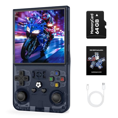 Image of R36Max Retro Handheld Game Console, Video Game Console with 64G TF Card, 4000mAh Rechargeable, Linux System, 4.0 Inch IPS Screen Portable Pocket Arcade, Gray