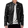 Mens Leather Jackets, Vintage Leather Jacket Mens Casual Faux Leather Motorcycle Jacket Biker Vintage Jacket Stand Collar Zip Outerwear Jackets And Coats For Men Leather Biker Jacket Men #1