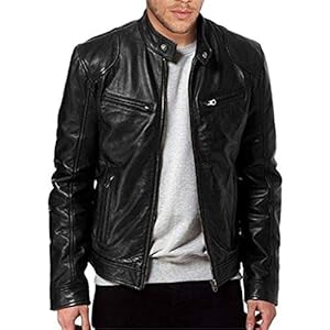 Generisch Lederjacke Herren Winter Reißverschluss Bikerjacke Übergangsjacke Vintage Freizeit Kunstlederjacke winterjacke Motorrad Jacke Herren Reißverschluss Slim Fit Bomberjacke Coat 001 Schwarz M