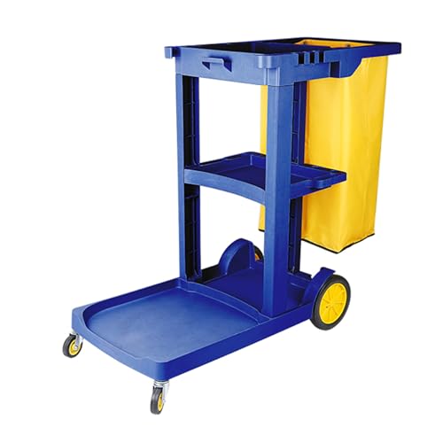 GBPLDMAQ Carro de Limpieza de Material plástico Reforzado, Cesta de Ropa con Ruedas Gran Capacidad de Carga, división de Almacenamiento de Tres Capas y Ruedas giratorias(Blue)