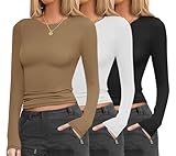 Ekouaer Womens 3 Pack Long Sleeve Shirts Fitted Tops Base Layering Tight Thermal Undershirts Black/Brown/White M