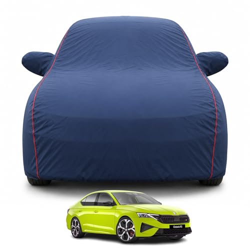 Image of Premium Car Cover for Skoda Octavia (2021-2026) Models | 100% Waterproof, UV & Dust Protection | Mirror & Antenna Pocket | Triple Stitched, Soft Inner Lining, Belt & Buckle (Navy Blue)