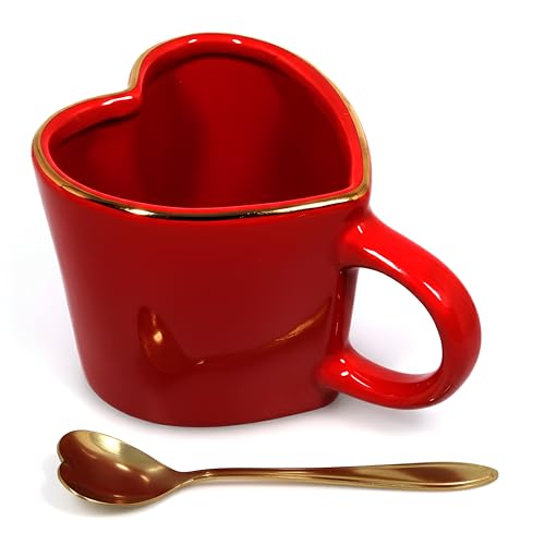 15.5 oz Large Heart Mug with Gold Heart Spoon and...