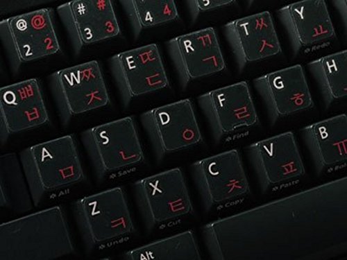 Qwerty Keys Pegatinas Teclado Coreano Transparente con Letras Rojas - Apto para Cualquier Ordenador o portátil Teclado