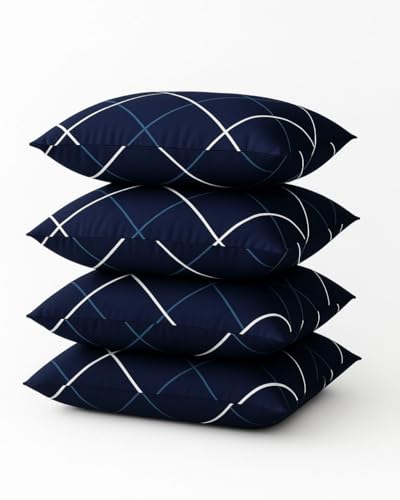 Image of Microfiber Pillows Set of 4 Height Adjustable with Stripes for Sleeping | Set of 4 | 41x61 cm (4, Blue, (4, Blue, King (U.K. Standard))