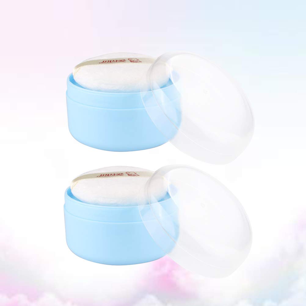 Healifty Makeup Powder Puff 2 Set After-Bath Powder Puff Box Empty Body Powder Container with Bath Powder Puffs and Sifter for Home and Travel