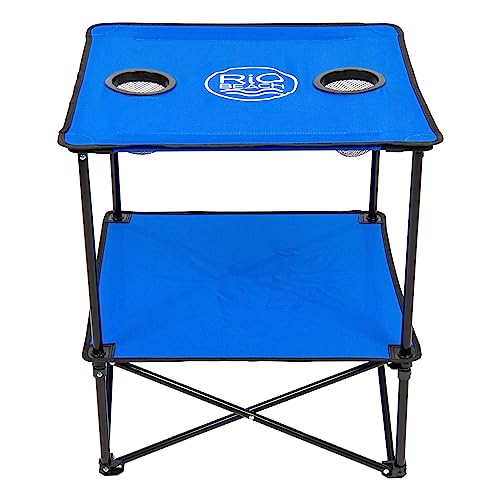 Rio-Brands-22-Square-Lightweight-Fabric-Portable-Folding-Beach-Table-with-Cupholders-Blue