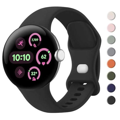 Mugust Silicone Strap Compatible with Google Pixel Watch Band Soft Silicone Adjustable Straps Replacement Wristbands for Google Pixel Watch 2/1 Bands for Women Men (Small Black)