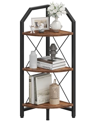 CHOEZON 3-stufiges Eckregal im Industriestil, 90 cm Pflanzenständer, Eckbücherregal, Eckpflanzenständer, Eckregalständer… – Ansicht 1