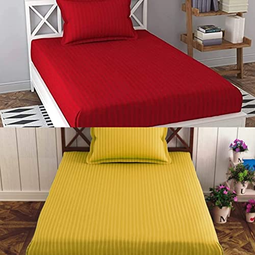 Image of Prime Collection 285 TC Combo Pack of 2 Single Sized (90x60) Satin Striped Bedsheet with 2 Pillow Cover Long Lasting Single Bedsheet for Hotel, Hospital and Home Use