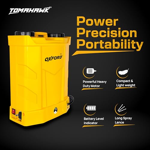 Image of Tomahawk Oxford SIN-2031 20L Battery Operated Agricultural Sprayer | 12V Motor & 12Ah Battery | Electric Farm Sprayer Pump with Adjustable Lance, 3 Nozzles & Backpack Strap