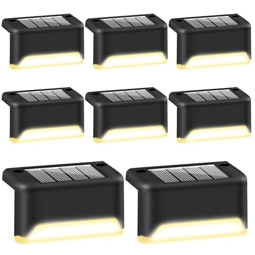 Lumiled Solarlampen für außen, 8 Stück Solar Treppe Lampe 4000K Neutralweiß IP44 Treppenlicht Deck Lampe Treppenlichter Solarleuchten Außentreppe für Stufen, Zaun, Garten, Hof, Terrasse, Weg