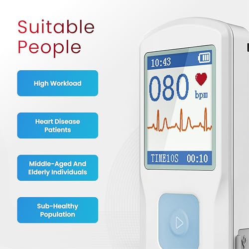 Image of CONTEC PM10 Portable ECG /EKG Monitor - Bluetooth Heart Rate & Rhythm Recorder with Rechargeable Battery, 1.77″ Color Screen & USB, Handheld Personal Heart Check Device