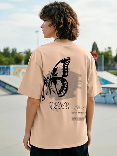Image of Bewakoof Women's 100% Cotton Graphic Print Oversized Fit Round Neck T-Shirt