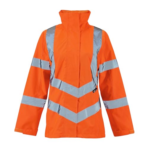 MA Online Womens High Vis Work Wear jacket With Detachable Hooded Hi Viz Lightweight Safety Coat (Orange US 14)