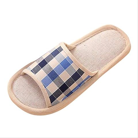 FKGV Cotton Slippers Couples Home Slippers Women Men Shoes Fashion Casual Couples Gingham Home Slippers Indoor Floor Flat Shoes 7.5 Deep Blue Cover