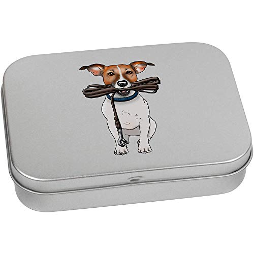 Azeeda 110mm 'Jack Russell Holding Lead' Metal Hinged Tin/Storage Box (TT00145631)