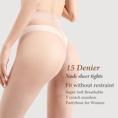 Women's Sheer Tights Women's Ultra-thin T-crotch Pantyhose 15D Nude High Waist Sheer Tights with Reinforced Toes3