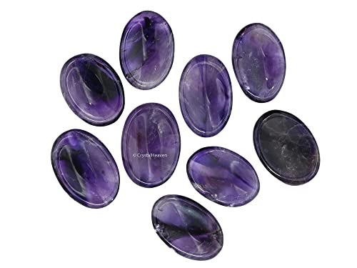 Image of Certified Amethyst Crystal Thumb Worry Pebbles Stones for Anxiety Stress Relief Massage - AAA Grade Original Healing Gemstone Agate Rubbing Stone for Yoga Meditation Spiritual Reiki Feng Shui