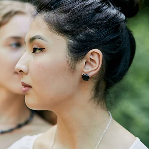 Karelian Heritage Minimalistic Shungite Stud Earrings | Natural Black Polished Semi-Precious Gemstone | Stainless Steel Handmade Studs with Tumbled Crystals | Spiritual Protective Chakra Healing EA09