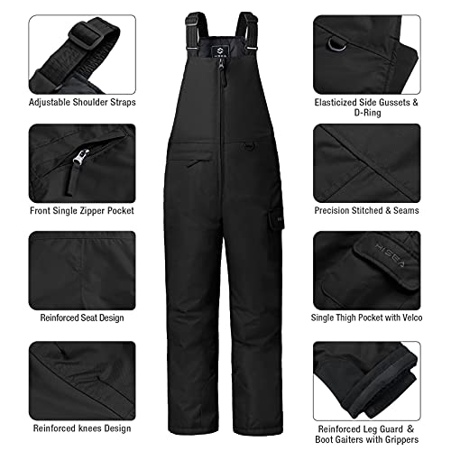 Hisea Kids Insulated Bibs Snow Bib Overalls Winter Warm Ski Bibs For Girls And Boys Ski Pants Water Resistant Skiing Bibs Black #TOP2