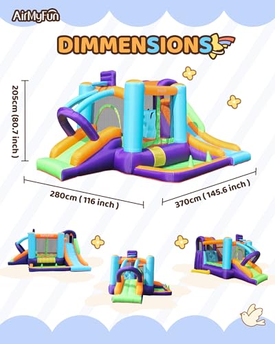 Image of AirMyFun Bounce House for Kids and Toddler, Inflatable Bouncy Castle with Blower Outdoor Indoor Backyard Jumping House with Slide (82003)