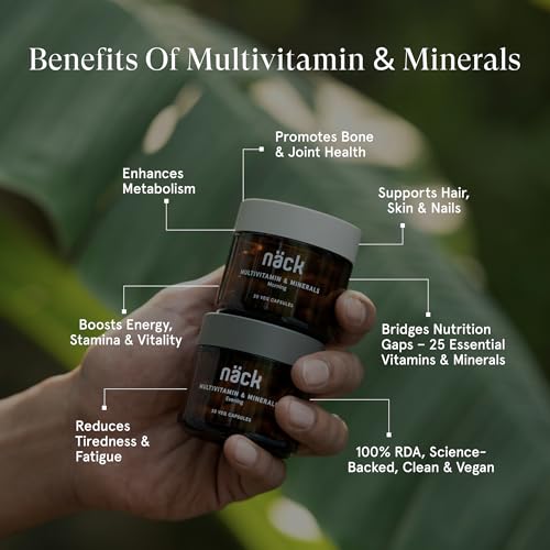 Image of Nack Multivitamin & Mineral Supplement | Men & Women | India's First Morning & Evening Dual Formula | 21 Essential Vitamins & Minerals | Energy & Immunity Support | 100% RDA | 60 Veg Capsule (Pack of 3)