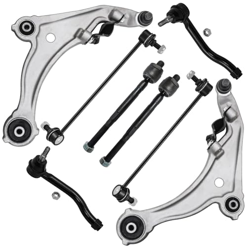 Image of Detroit Axle - Front 8pc End Control Arms Kit for 2009-2014 Nissan Maxima, 2 Lower Control Arms with Ball Joints Assembly 2 Sway Bar Links 4 Outer Inner Tie Rods 2010 2011 2012 2013 Replacement