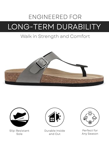 Image of HF JOURNEY Nivera 2.0 Men's Cork Footbed Thong Sandal,Slip On Entry,(Size 41-46) BlackPU, Casual Lounging Slipper, EVA Sole, Flat Heel,Nivera 2.0 - Black (41)