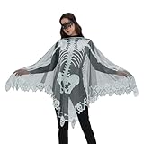 Qerhod Women's Skeleton Halloween Costume Skeleton Cape Poncho,Includes Masquerade Mask for Halloween