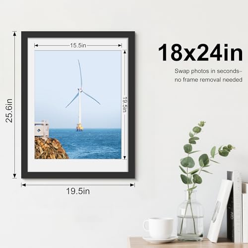 Picrit 18x24 Black Poster Frame 7 Pack, Display Pictures 16 x 20 Picture with Mat or 18 x 24 without Mat for Horizontal or Vertical Wall Mounting, Wall Gallery Photo Frames