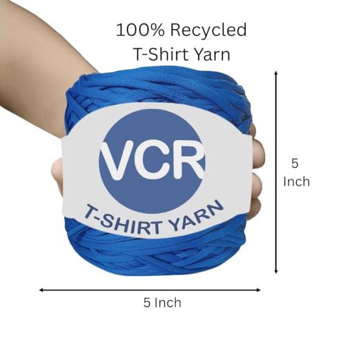 Image of VCR Blue Big T-Shirt Yarn, 100 Meters Length, Recycled & Fashionable Craft Yarn, Pack of 1, Suitable for Crochet, Knitting & DIY Bags, Baskets, Cushions & Home Decor Projects
