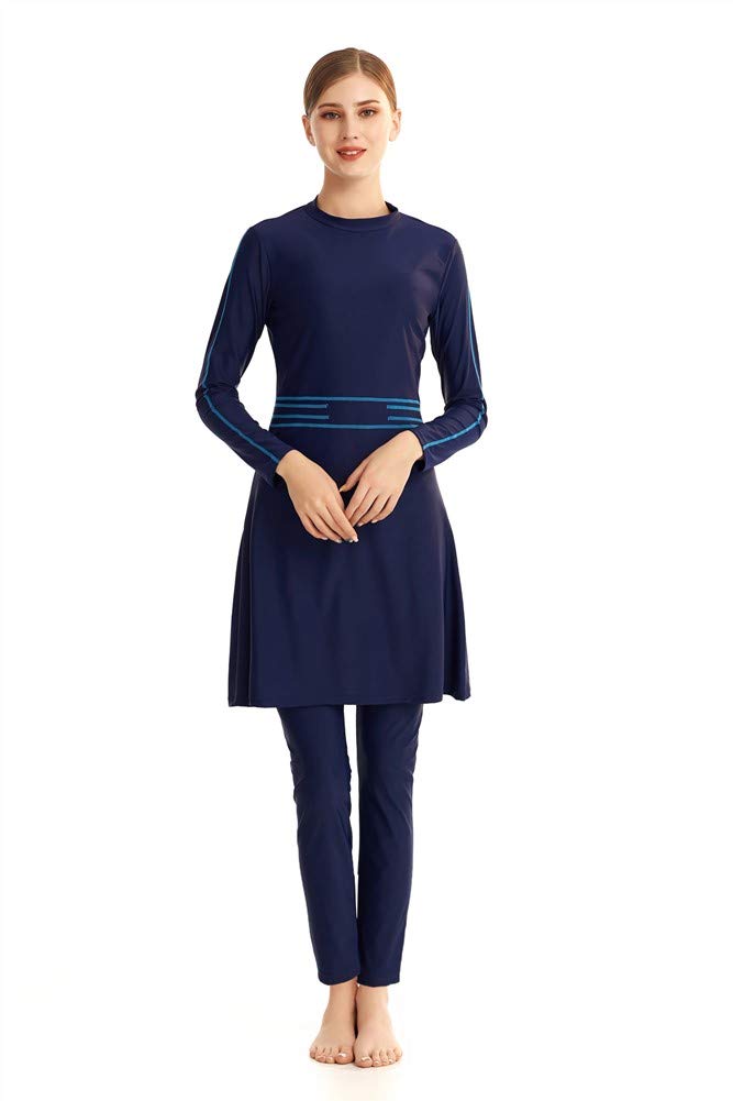 Modest Swimwear for Women Long Sleeve Swimsuit Burkini Modesty Swimming Costume Rash Guard Surfing Suit Beachwear (T1, L)