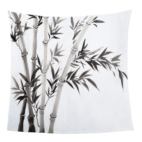 GXBDYD Manta Polar Adulto Cama 150 Manta De Franela para Sofa Cama con Diseño Clásico De Bambú En Blanco Y Negro. Impresión Patrón 180X220cm Colchas Invierno Modernas para Niños, Microfibra Suave Cal